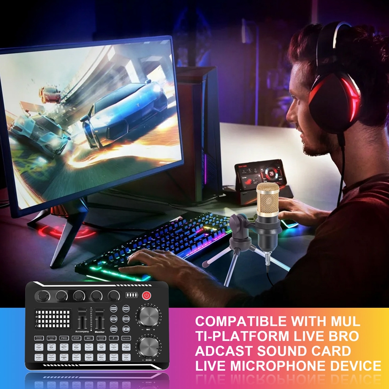 F998 Sound Card Kit,BM-800 Mic - огляд і ціна Pc Gaming Live Streaming